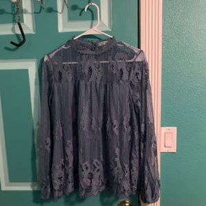 Blue, floral scrunch wrist long sleeve